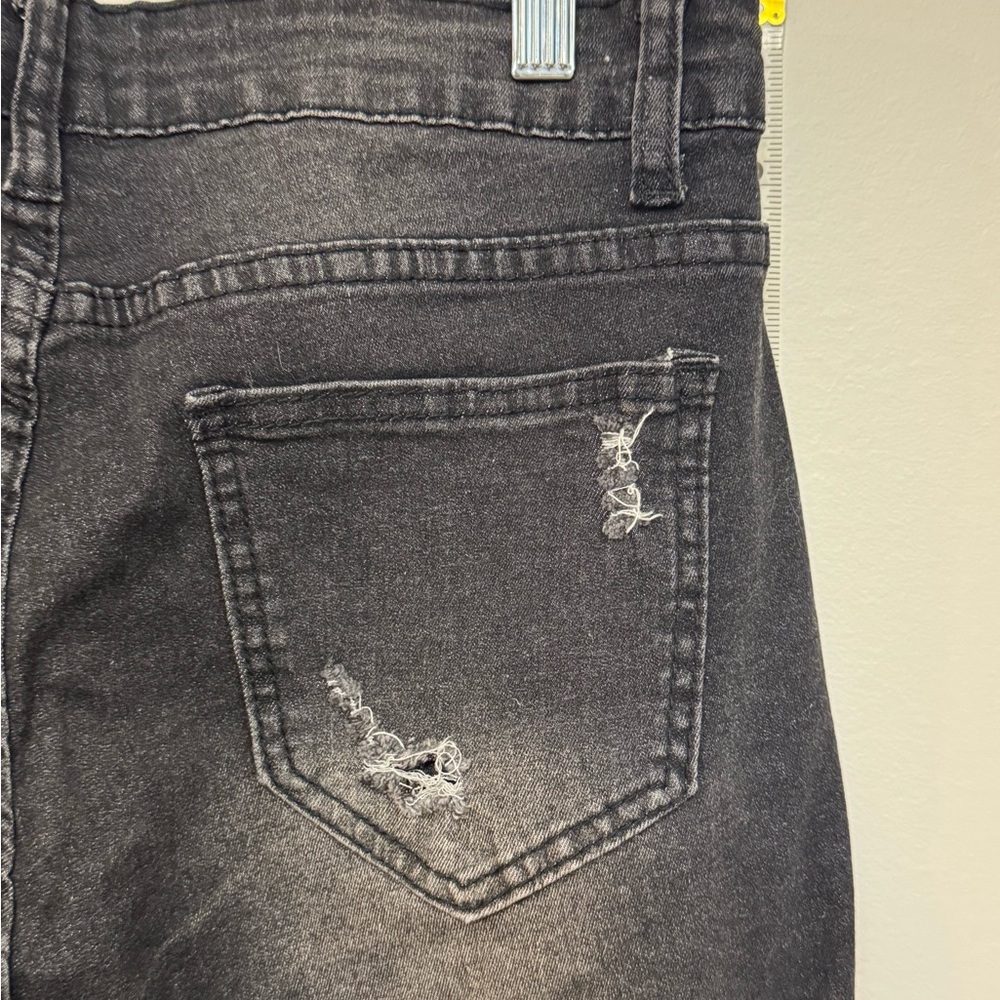 Black High Rise Button Fly Jeggings Distressed Stretch Skinny Pants L - Picture 3 of 8